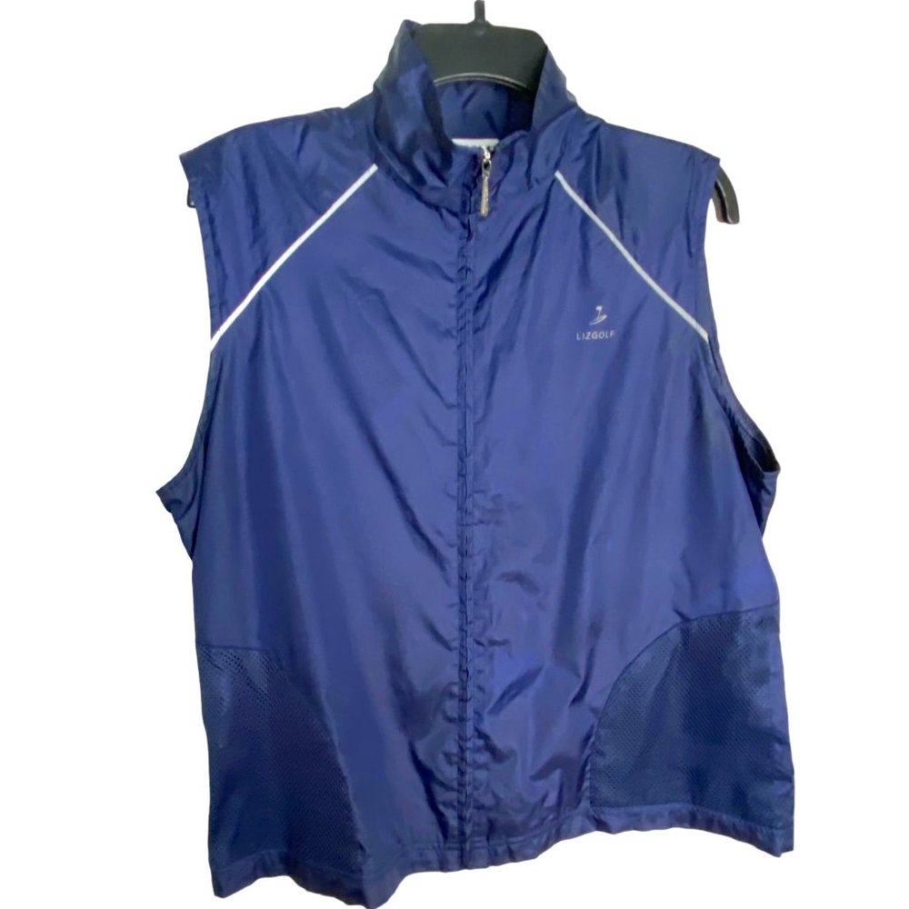 Lizgolf Liz Claiborne Navy Blue Golf Vest Womens Large Zip Activewear Outdoor